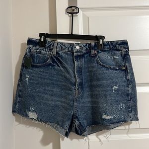 NWT W(33) Distressed Rip Cutoff Super High Rise Denim Shorts! Med Acid Wash